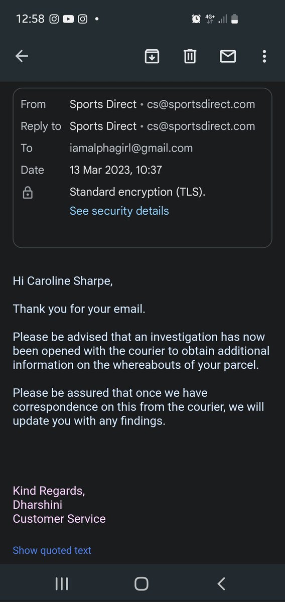 BombCaroline's tweet photo. @SportsDirectUK this is just not good enough. I placed an order on 24/02, delivery was promised on 26/02, delivery never came and now all you have to offer is the same email three times, and a flat refusal to refund me so that I may buy the items in store. #sportsdirectfail https://t.co/zGwN4GIYD0