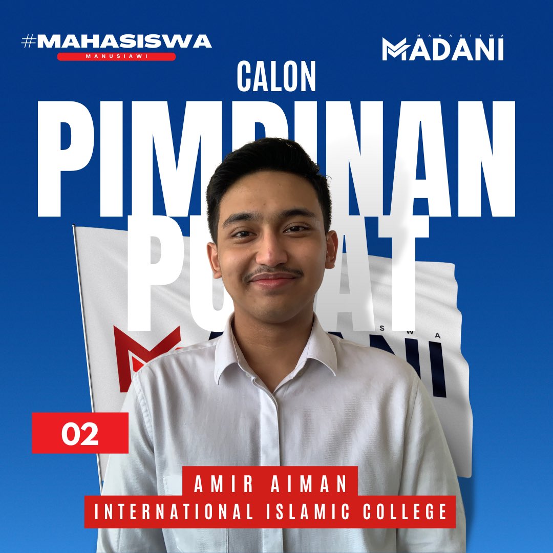amimanera73's tweet photo. Salam Madani semua!
Saya Amir Aiman merupakan salah seorang calon pemilihan MKM dari Mahasiswa Madani.
Dengan penuh nista, saya memohon agar diberikan mandat untuk merealisasikan cita-cita kita bersama; Membangun Malaysia Madani.
#AmirAiman
#Calon02
#MahasiswaMadani https://t.co/lkoePUKQ92