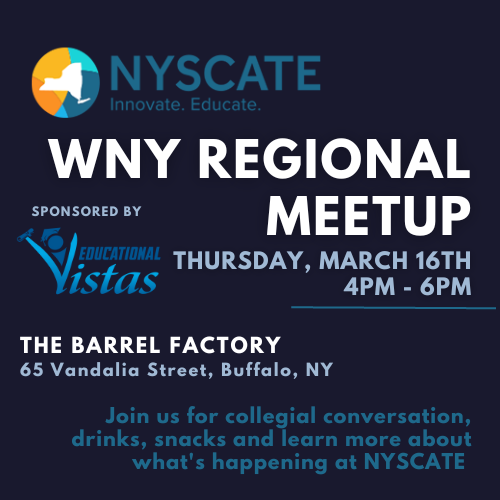 Hey WNY @NYSCATE peeps don't miss the WNY Regional Meetup Thursday! Thanks to @EdVistas for sponsoring! Register here: nyscate.org/page/western-n…