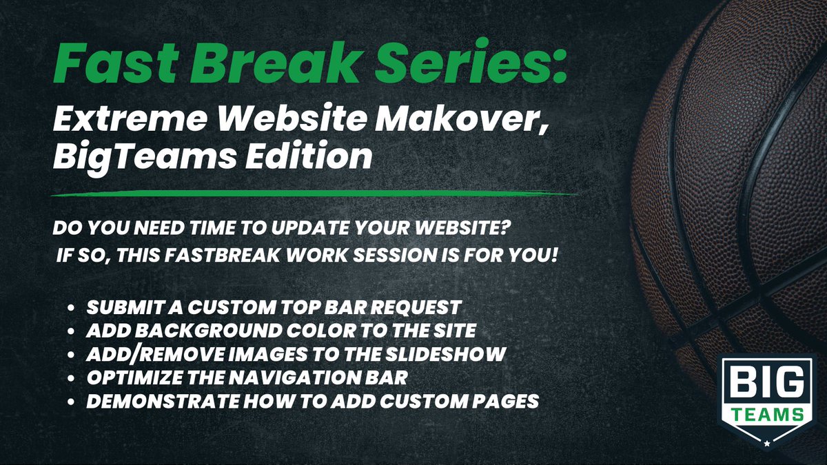 BigTeams's tweet photo. ⏰Time is ticking… sign up for a Fast Break session! We’re offering multiple topics that’ll help you check off your to-do list! ✅

Save your seat ➡️ https://t.co/JKmryLQSo2

#FastBreakSeries #BigTeams #Conferences https://t.co/GtqI78fGbh
