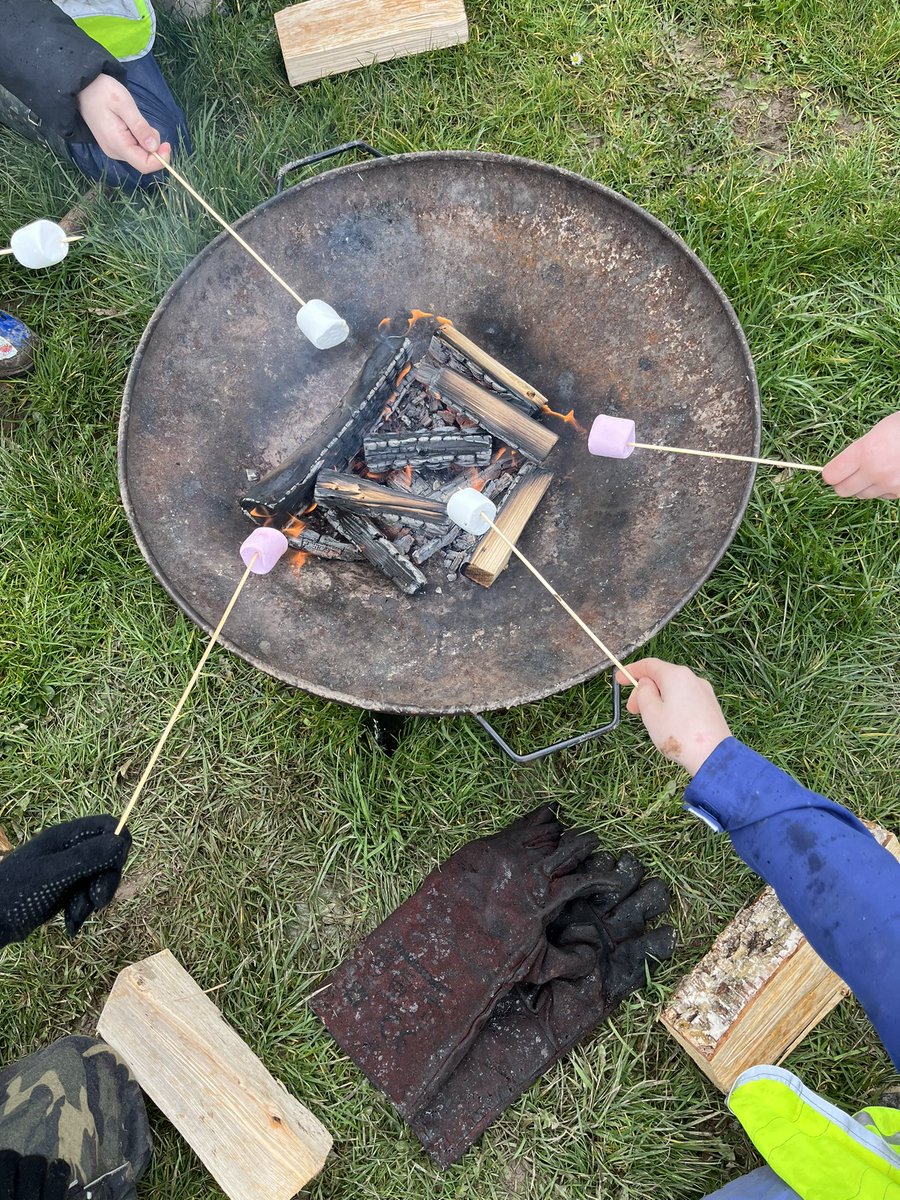 camp_curiosity's tweet photo. dexterity. We braved the rain &amp; wind to have a small fire sheltered around the side of the cricket club so we could celebrate all the hard work over the weeks with a toasted marshmallow and a hot chocolate before sharing the very silly #snotrocket book. @SOuLupdate @Muddyfaces https://t.co/So6oGr0FyV