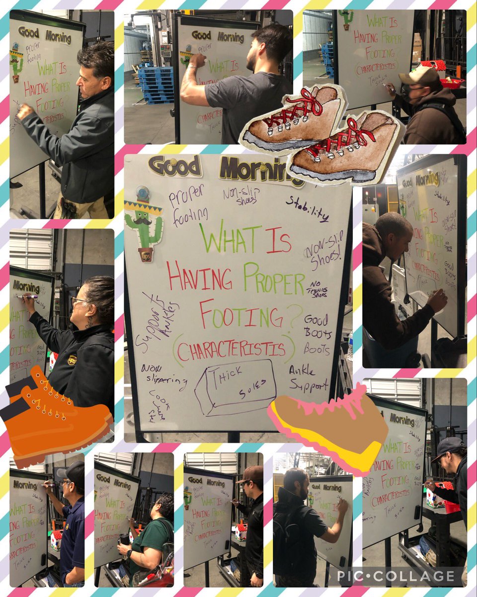 #ElPasoPreload participating in todays gate activity! <a href="/UPSers/">UPSers</a> writing on our #SafetyBoard what proper footwear/footing is. We had GREAT answers this Monday morning! Good Job #Preload! <a href="/vizcaino_steven/">Steven Vizcaino</a> <a href="/Jenett_Melendez/">Jeanette</a> <a href="/AJamesDova/">Adam James Cordova</a> <a href="/hill_deryl/">Deryl Hill</a> <a href="/UPS/">UPS</a> <a href="/westtxdivision/">West Texas</a>