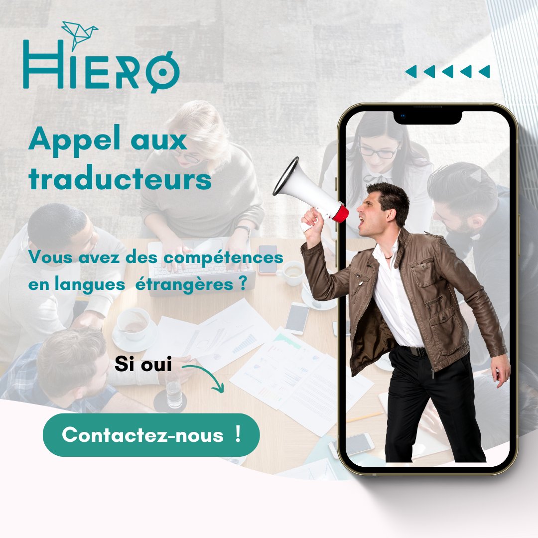 Vous êtes traducteur ?

Est-ce-que vous cherchez des nouveaux projets pour étendre vos horizons ? 

Contactez-nous !

À très bientôt !

#traducteur #traduction #hiero #hieromaroc #languesetrangeres #recherche #contacteznous