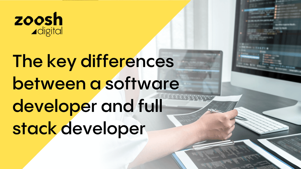 ZooshDigital's tweet photo. Job titles such as #softwaredeveloper and #fullstack developer are sometimes used interchangeably, causing confusion but there are key differences between the two. This article compares them to help you pick the right one for your #digitalproject https://t.co/YI0W4866zP https://t.co/e2VlIWZMDl
