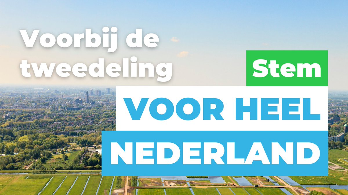 cdavandaag's tweet photo. Voorbij de tweedeling, dat willen wij. Want het gaat niet om stad óf platteland, rijk óf arm, jong óf oud. 
Het gaat om ons allemaal. 🤝

Het gaat pas goed met Nederland als het overal goed gaat. 🇳🇱

Stem voor #minderikmeerwij. 

Stem woensdag #CDA! 💚 https://t.co/fkujvW3L6L