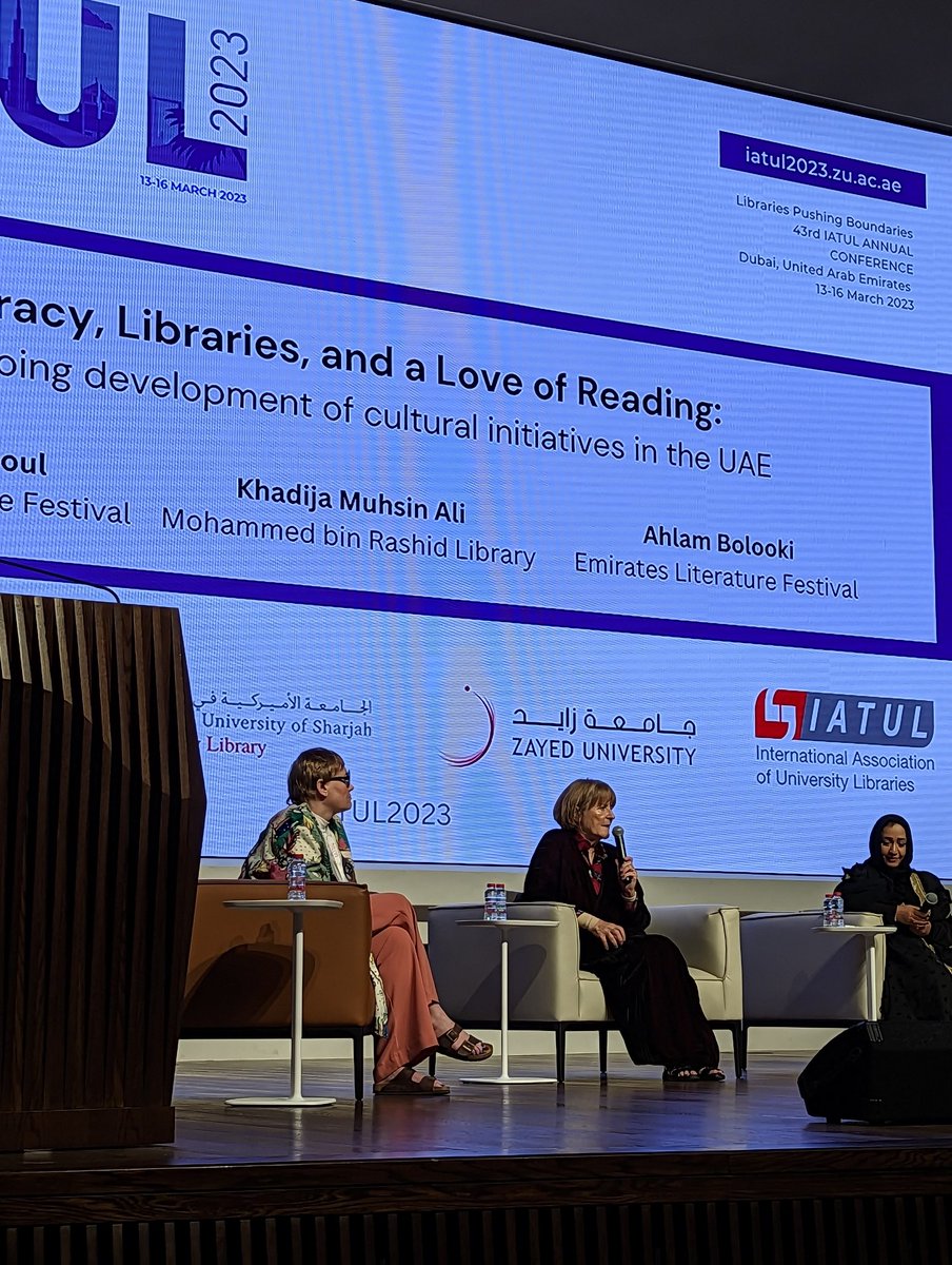 Great to hear the commitment not just to fantastic libraries and facilities but to ensuring the UAE has trained #librarians, certified in Arabic and English. #TrainedLibrariansBuildFutures <a href="/IATUL2023/">IATUL Conference 2023</a> #IATUL2023 <a href="/CILIPinfo/">CILIP</a>