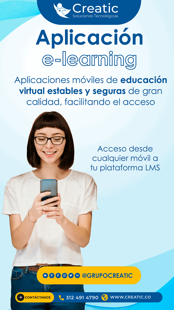 creamostic's tweet image. Desarrollo de Software  Aplicaciones móviles en educación virtual
✔ Accede desde cualquier dispositivo a tu plataforma móvil 📲 312 491 4790.

#SoftwareaLaMedida #DesarrolloDeApp #AppElearning #DesarrolloDeSoftware #EducacionVirtual