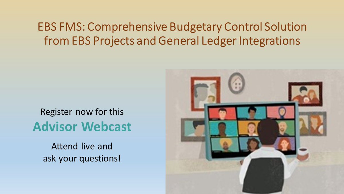 Oracle_EBS's tweet photo. #AdvisorWebcast Comprehensive Budgetary Control Solution From EBS Projects and General Ledger Integrations on March 14 at 11:00 AM ET for @OracleEBS #BudgetaryControl. Doc ID 2926331.2. https://t.co/WulligRLRr https://t.co/3SSKW7MYb5