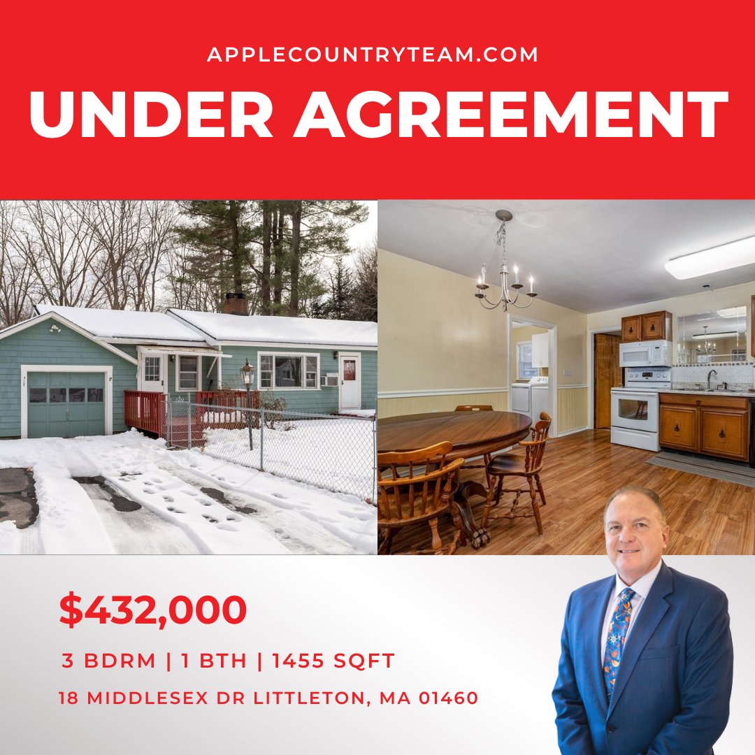 Exciting News! Our Littleton Ranch-style Home at 18 Middlesex Dr is Now Under Agreement. Stay Tuned for More Updates! #UnderAgreement #LittletonMA #RanchStyleHome #RealEstate #HomeSweetHome #applecountryteam