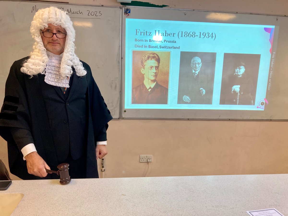 THS Science (@ths_science) on Twitter photo Today’s British Science Week activity was a trial of Fritz Haber - hero or villain?
Our students narrowly voted him a Villain. What do you think?
A massive thank you to our judge (and excellent Chemistry teacher) Mr Bruchez!
<a href="/thomashardye/">Thomas Hardye School</a> #BSW2023 #ilovechemistry Today’s British Science Week activity was a trial of Fritz Haber - hero or villain?
Our students narrowly voted him a Villain. What do you think?
A massive thank you to our judge (and excellent Chemistry teacher) Mr Bruchez!
<a href="/thomashardye/">Thomas Hardye School</a> #BSW2023 #ilovechemistry