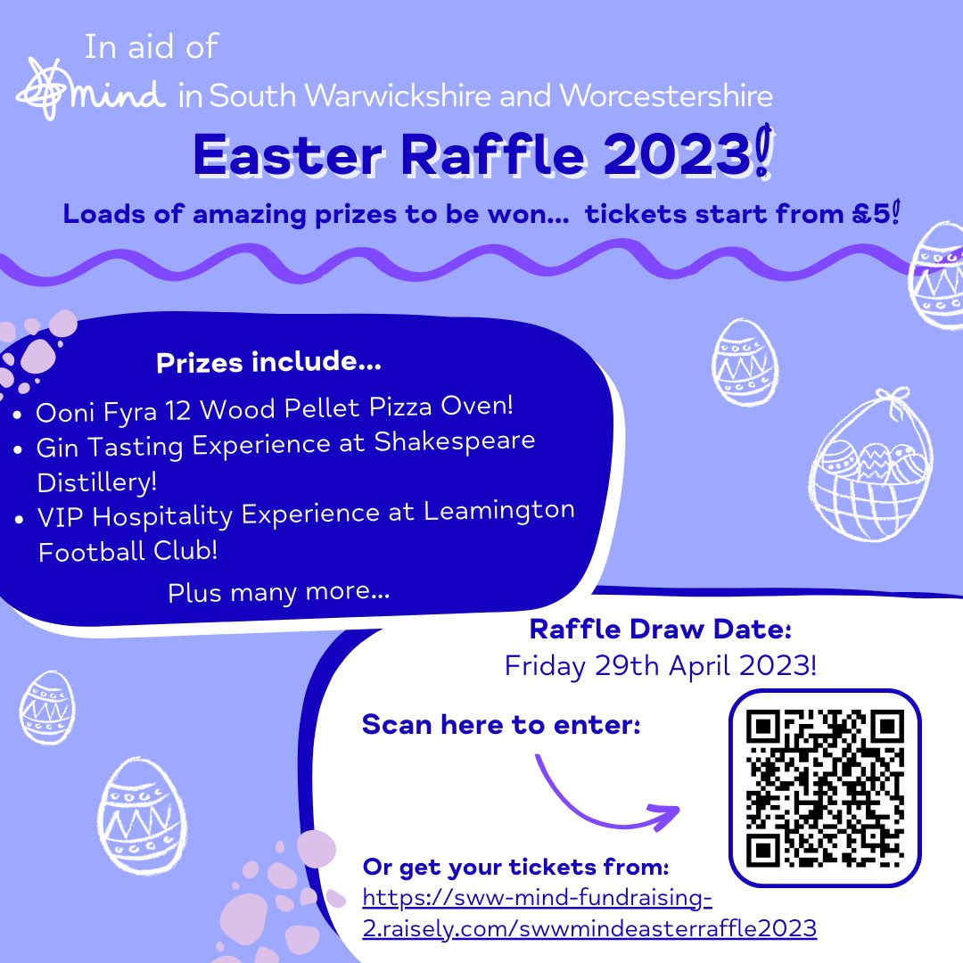 worcsmind's tweet photo. Join in the fun this Easter with our #SWWMind Easter Raffle! 🐰  Get your tickets here to be in with the chance of winning some amazing prizes: https://t.co/ZaiAyI0qRY! 🎟️

The money raised from raffle will allow us to continue supporting our community 💙 https://t.co/0Q50uJXkqN