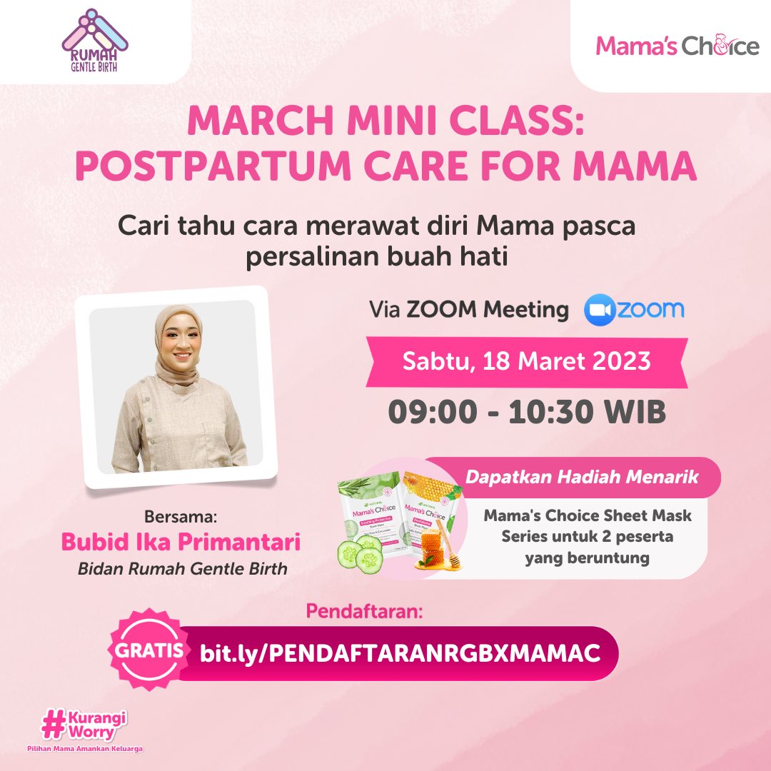 💖 POSTPARTUM CARE FOR MAMA 💖

Yuk ikut Mamin belajar bersama perawatan spesial untuk Mama pasca persalinan!

📅 Sabtu, 18 Maret 2023
⏰ 09.00 - 10.30 WIB
💻 Zoom Meeting

Langsung daftarkan diri Mama di bit.ly/PENDAFTARANRGB… 🥰