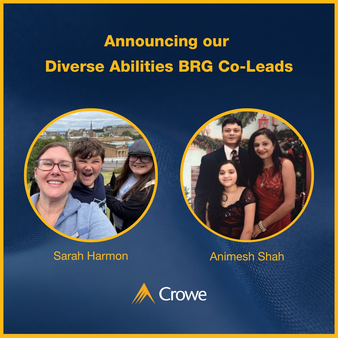 CroweUSA's tweet image. With March being #DevelopmentalDisabilitiesAwarenessMonth, we thank Sarah and Animesh, co-leads of our Diverse Abilities Business Resource Group! We appreciate your leadership in supporting an environment where everyone feels welcomed and supported.