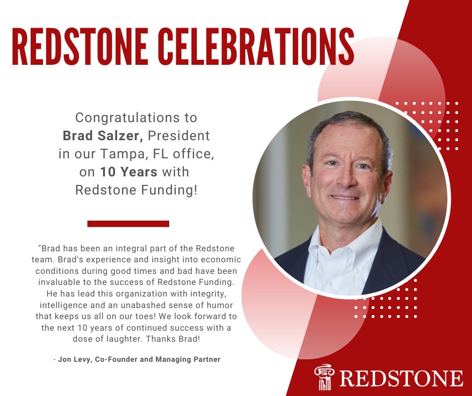Last week marked Brad Salzer's 10-year anniversary with Redstone Investments! We are so grateful to have you a part of our team and are looking forward to the years to come. Thank you for all that you do - Congratulations and Thank You, Brad!

#RedstoneCelebrations  #TeamRedstone