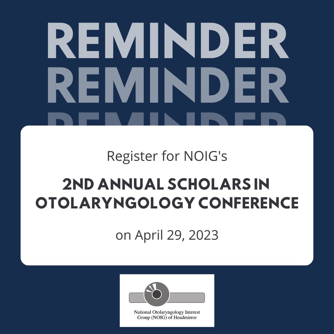 Join us at NOIG’s 2nd Annual Scholars in Otolaryngology Virtual Conference! This FREE event is a great opportunity to display your hard work, to learn something new, and to network. Hope to see you there! docs.google.com/forms/d/e/1FAI…