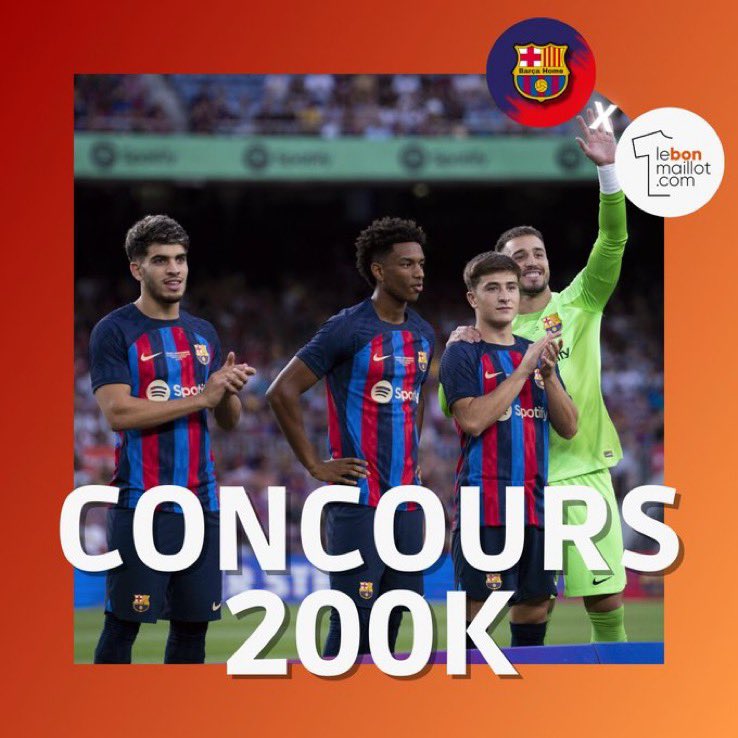 Actu_Barcelona's tweet photo. 🍀 ~ Jeu Concours 

🚨 ~ Al’occasion de l’arrivée des 200 000 followers sur la page, avec @Lebonmaillotoff on vous offre une tenue mystère authentique (maillot + short) !

Pour participer :
- RT ce tweet
- Follow @Actu_Barcelona et @Lebonmaillotoff 

Tirage au sort le 20/03.
🤞 https://t.co/Vs40BQpSz1