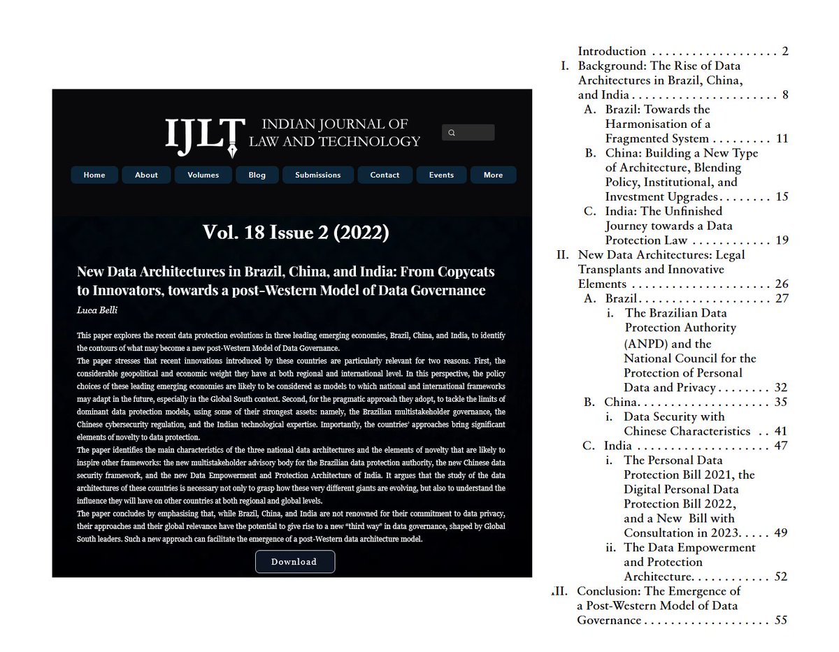 Just published my latest paper on 'New #DataArchitectures in #Brazil, #China, and #India: From Copycats to Innovators, towards a post-Western Model of #DataGovernance' 
It's in #openaccess here 
ijlt.in/journal/new-da…