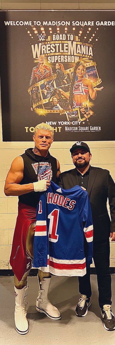 BillySmith's tweet photo. Thank You, @CodyRhodes !!
Cat ( @jamescatfield ) and I were honored and stoked to have you in the VIP Room at the legendary @TheGarden #AmericanNightmare #WWE #VIPExperience #10yearAnniversary #BeatRoman #WWEMSG #AboutLastNight #RhodesToWrestlemania https://t.co/Z4XGKbNZOw