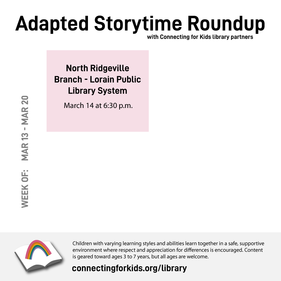 Connecting for Kids (@connectforkids) on Twitter photo This week's adapted storytime is at <a href="/LorainPLSystem/">Lorain Public Library System</a>'s North Ridgeville Branch. Learn more at connectingforkids.org/library This week's adapted storytime is at <a href="/LorainPLSystem/">Lorain Public Library System</a>'s North Ridgeville Branch. Learn more at connectingforkids.org/library