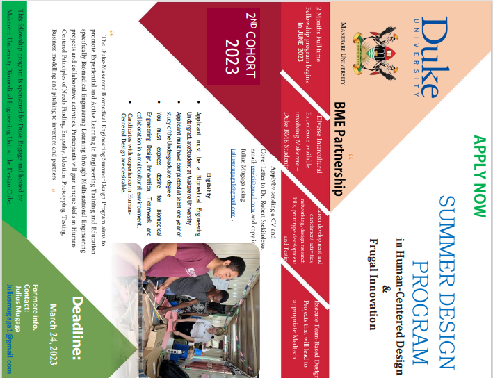 LutaayaEdward6's tweet photo. I am excited to announce the return of the #Duke-#MakBME #Biodesign Fellowship program - bigger and better than ever before! As a previous participant in the inaugural cohort, I can attest to the unparalleled quality of this program, and the invaluable skills that it imparts.π₯³ https://t.co/eECIIoVg3v