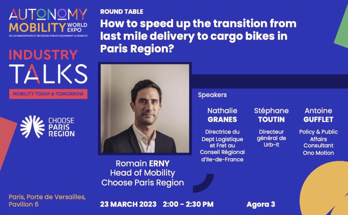 If you’re in #Paris next week during the Autonomy Mobility World Expo schedule a meeting with Antoine and check out his panel discussion "How to speed up the transition from last mile delivery to cargo bikes in Paris region" on 23.03. at 2pm.
amwe.world
#amwe