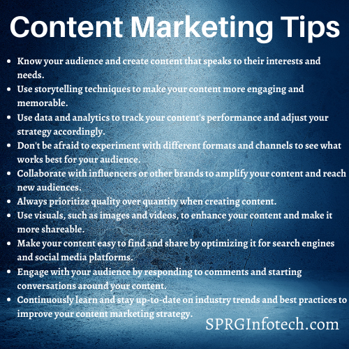sprginfotech's tweet photo. "Want to take your content marketing to the next level? Check out our top 10 tips for creating engaging, shareable content that connects with your audience. #contentmarketing #digitalmarketing #marketingtips" https://t.co/NXfIm0z3fw