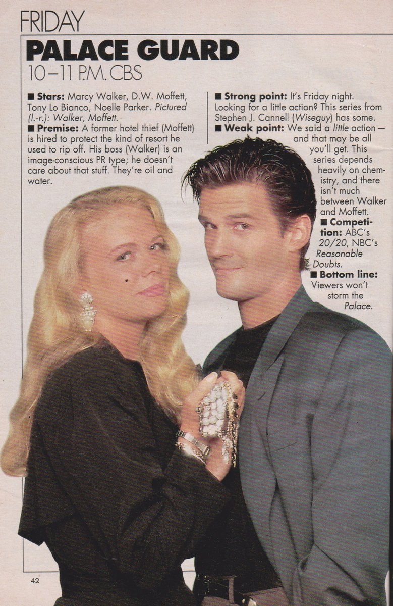 TVGFPI's tweet photo. PALACE GUARD. 1991.
Marcy Walker, D.W. Moffett, Tony Lo Bianco, Noelle Parker. #PalaceGuard #TVGuide https://t.co/2F01u9VUXz