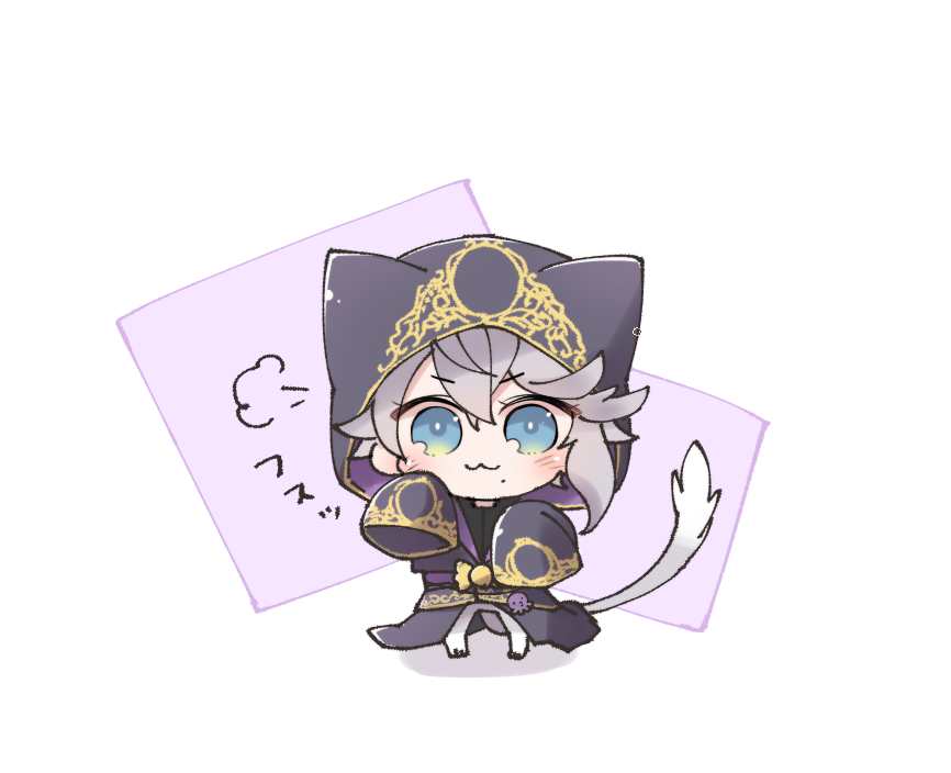 blue eyes :3 chibi hood 1boy tail solo  illustration images