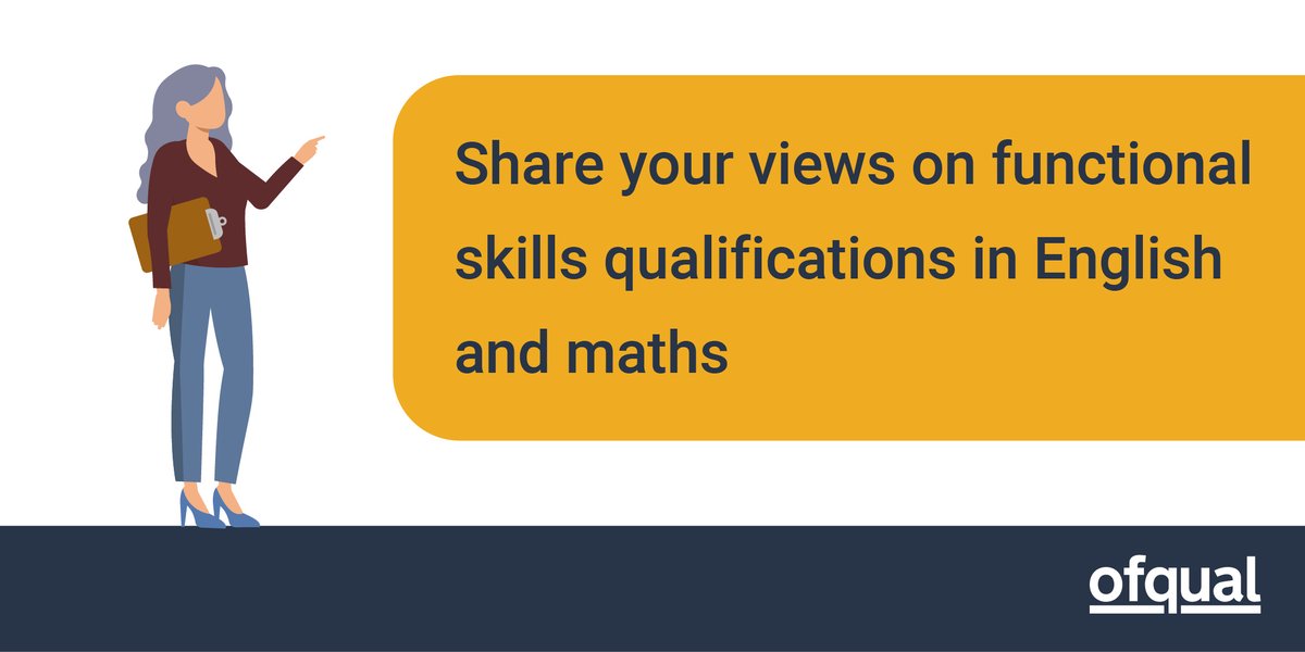 If you are a teacher, tutor or assessor, involved in functional skills qualifications in English or maths, we want to hear from you. Fill in our short survey to tell us about your views of these qualifications: ⬇️ ofqual.citizenspace.com/public/functio…