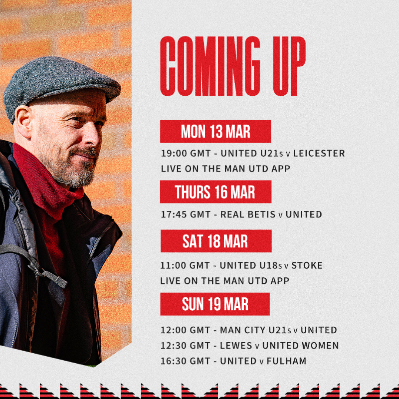 ManUtd's tweet photo. There are 6️⃣ big games to look ahead to this week 👊

#MUFC || #MUWomen