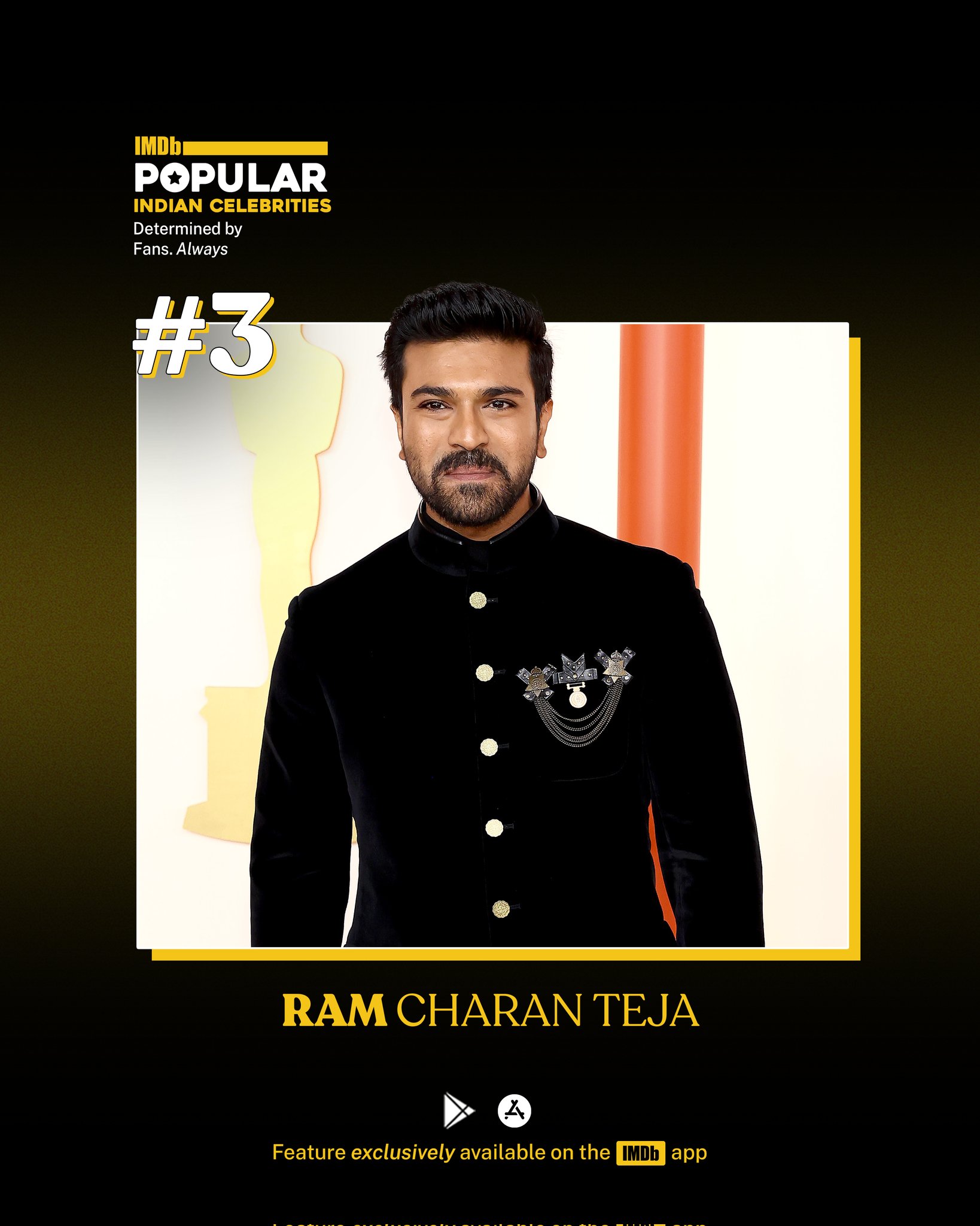 IMDb India on Twitter: "As the Oscars buzz grew moving into the week of  @TheAcademy Awards, @AlwaysRamCharan's fans rooted for the movie's success,  placing him at #3 on the Popular Indian Celebrities