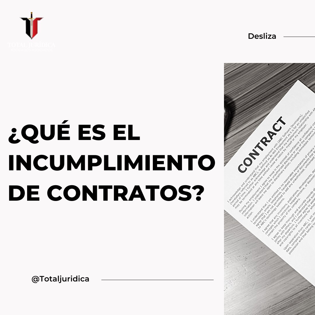 totaljuridica1's tweet photo. En nuestra sección de hoy de #TotalTeExplica 🤓 hablaremos sobre el incumplimiento de contratos 📄.
Dale RT, para una segunda parte 🤩.
#derecho #abogados #totaljuridica #abogadosmedellin #asesoriajuridica #abogado #incumplimientodecontrato https://t.co/F1D200zXvr