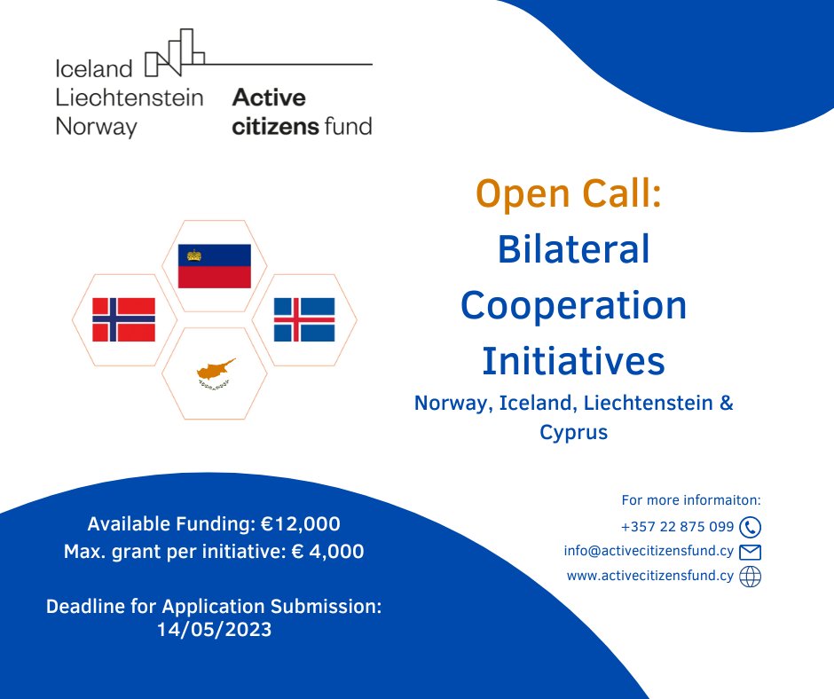 📢ACF Cyprus Open Call for Bilateral Cooperation Initiatives published! 
Deadline to apply: 14 May 2023

👉Find out more about the Open Call and download all Call documents here: bit.ly/3J4byOk