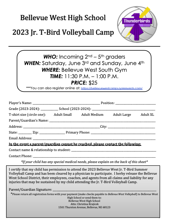 TbirdEMPIRE's tweet photo. Bellevue West Volleyball Summer Camp Information 🏐🏐🏐🏐 👇👇👇👇👇👇👇👇👇 https://t.co/LsAzxp1gyj