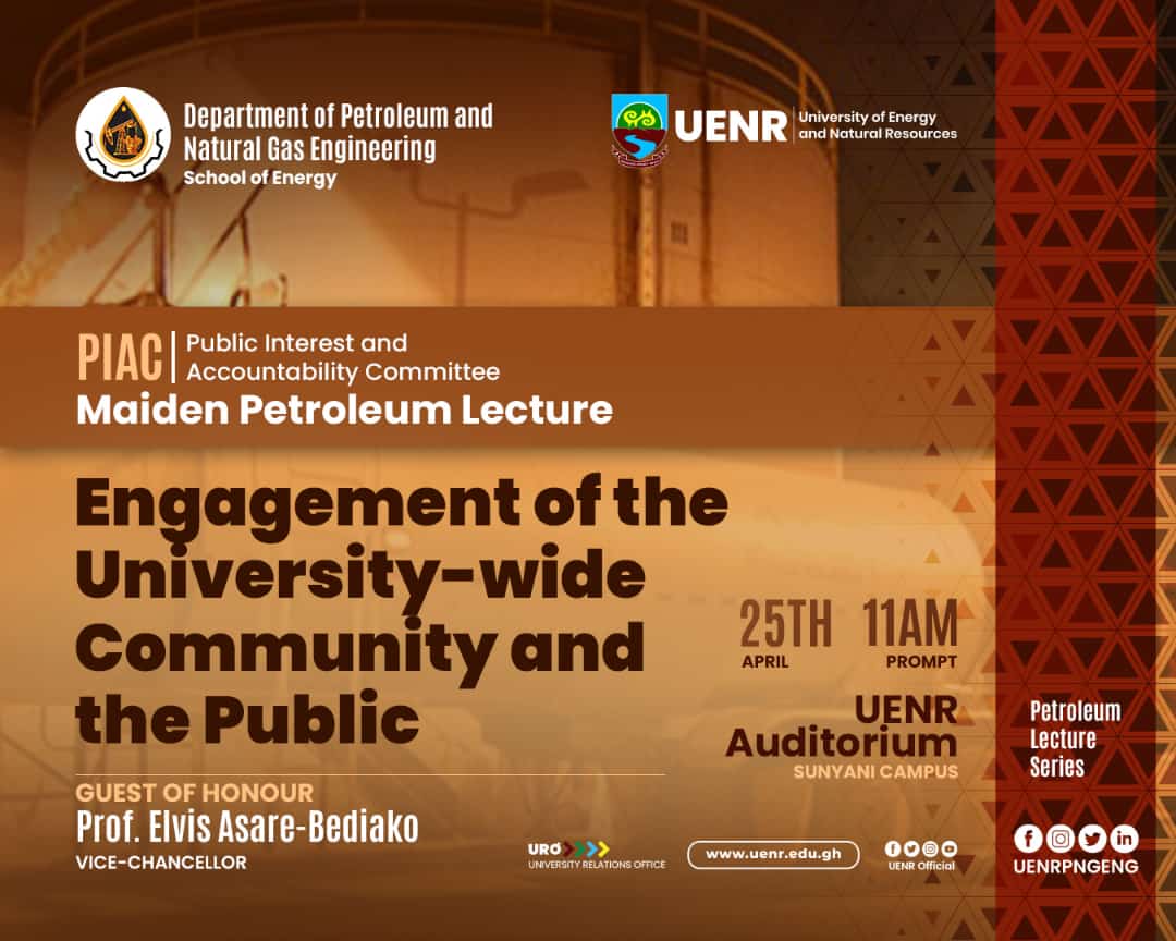 UENRPNGEng's tweet photo. Maiden lecture in the Petroleum Lecture Series. This will be a seminar to share some of the works that are done by agencies to support Ghana's Petroleum sector. Come and learn what it means to be accountable to a state. #PIACinUENR #UENRPENG #UENRNGENG #ThinkEnergy #ThinkUENR https://t.co/NqlMnyyXzc