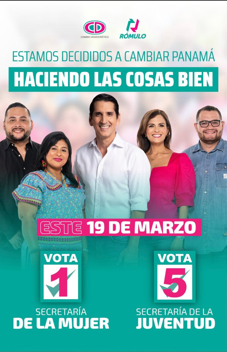 MaidirMiller's tweet photo. Este 19 de marzo en #Ancón #VamosAGanar Vota 1 Nómina Convencional y Junta de Corregimiento junto @Anagrosas #SecMujerCD Vota 1 y @nerysleonelr #SecJuventudCD Vota 5 con @romuloroux seguiremos el camino de #HacerLasCosasBien https://t.co/7oWJiPYwSl