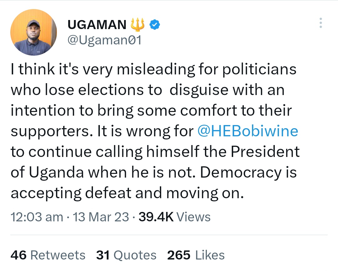 AlfredLuwangula's tweet photo. I agree with Ugaman 100% on this, @HEBobiwine lost, let him move on. 

📍My Current location:
  Kiring'Ente, Mpigi District. https://t.co/pGYHiMtvQy
