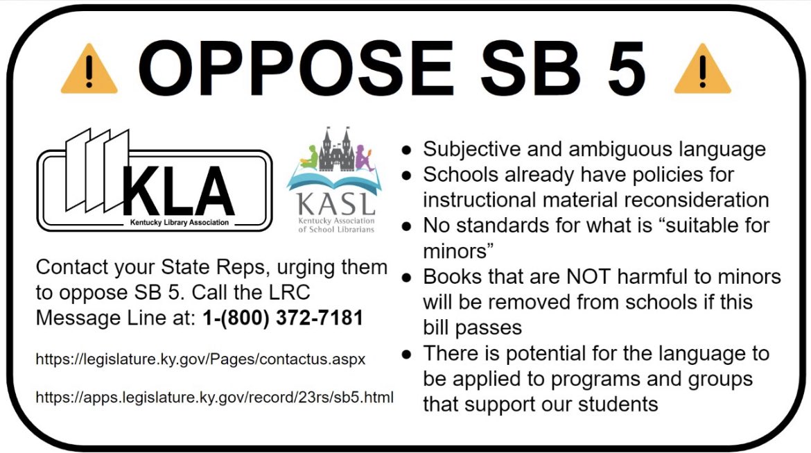 This SB is up today. The language of this bill is detrimental to school libraries. Please let your voice be heard.