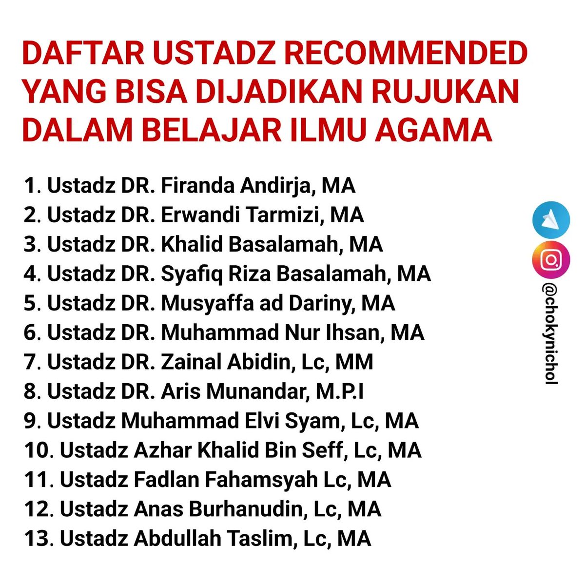 fotodakwah's tweet photo. Daftar Ustad rekomendasi yang bisa dijadikan rujukan dalam belajar ilmu agama. https://t.co/acmXFRMoPr
