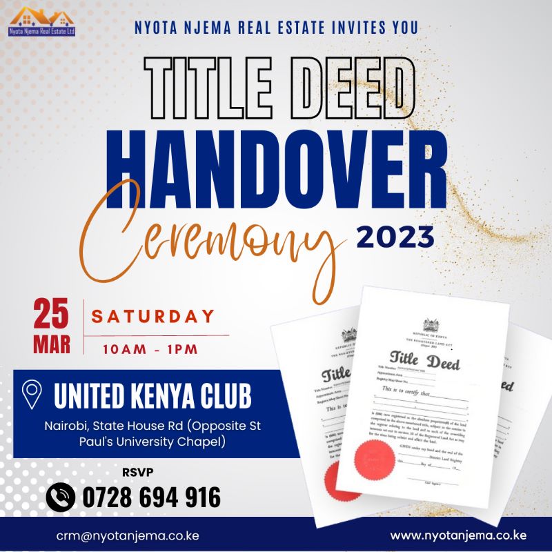 You're invited! Join us for our grand Title Deed Handover Ceremony
#CostaTitch #WeeMzee #FredMatiangi #Kakamega #Brazil #Ugandan #DjFatxo #Azimio #Jakakimba #IkoKaziKE #MuthaigaGolf #Bungoma #Southampton #Safaricom #DavidNdii #DanstanOmari