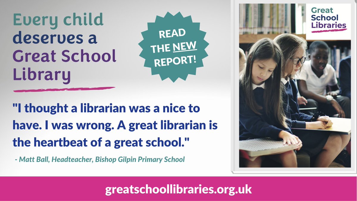 CILIPinfo's tweet photo. We support #GreatSchoolLibraries because they not only support students, but also teachers – helping to raise standards &amp; results. Evidence shows that #SchooLibraries with library staff lead to improved outcomes for learners. Read the key findings here: https://t.co/NFfLUlLBOH https://t.co/aSb5TlWFAo