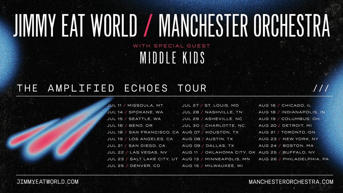 jimmyeatworld's tweet photo. Stoked to announce The Amplified Echoes Tour with
@ManchesterOrch and @MiddleKidsMusic! Tickets are on sale Thursday, March 16 at 10am local.

https://t.co/g2njQmnQMn https://t.co/AdZyMj45ZB