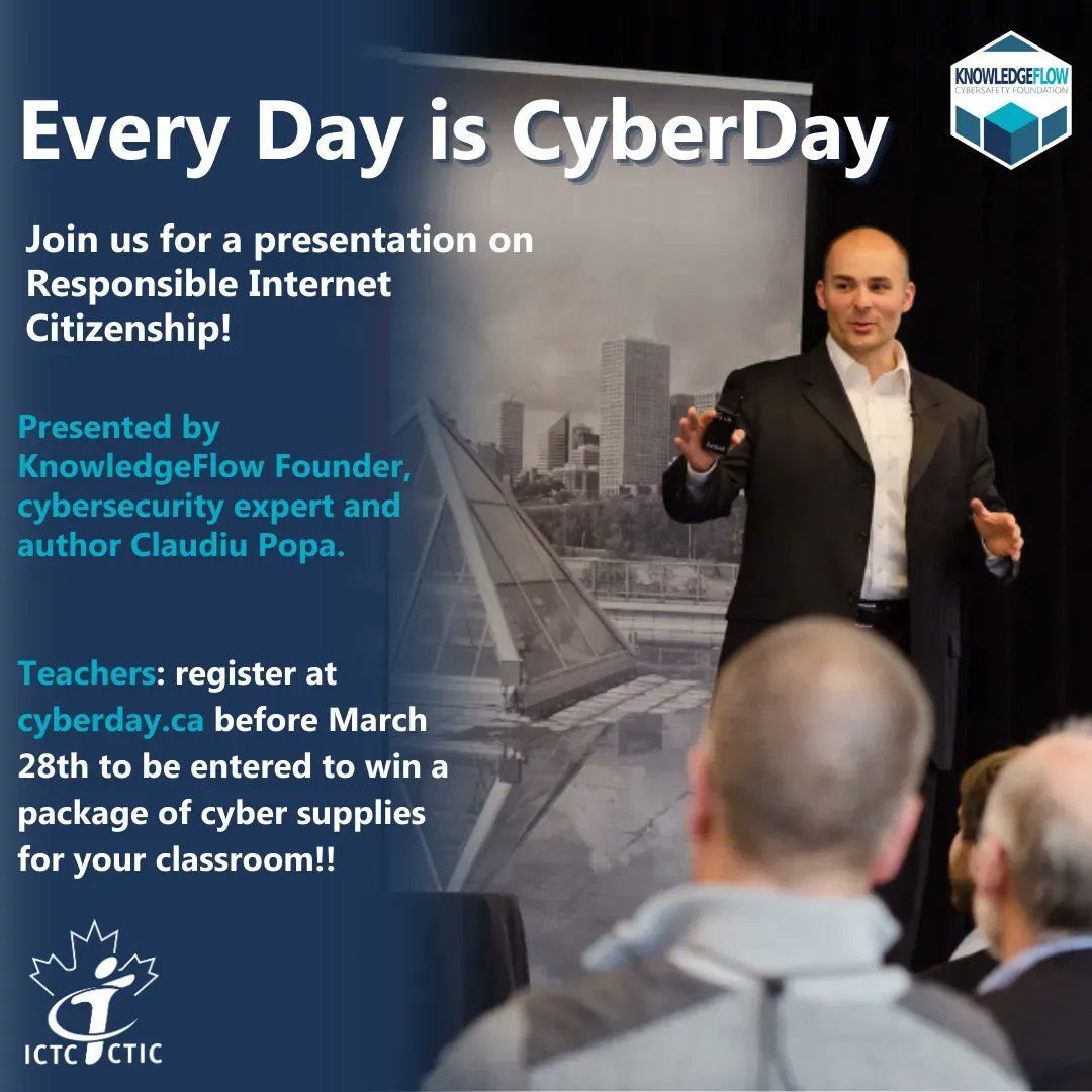 Calling K-12 #teachers and parents across Canada! Online digital media literacy event - March 28.

Register at CyberDay.ca - access #cybersafety resources and challenges available for FREE. 
@ICTC_CTIC 

#bced #onted #edtech #edchat #cdnedchat #K12 #cdned #abed …