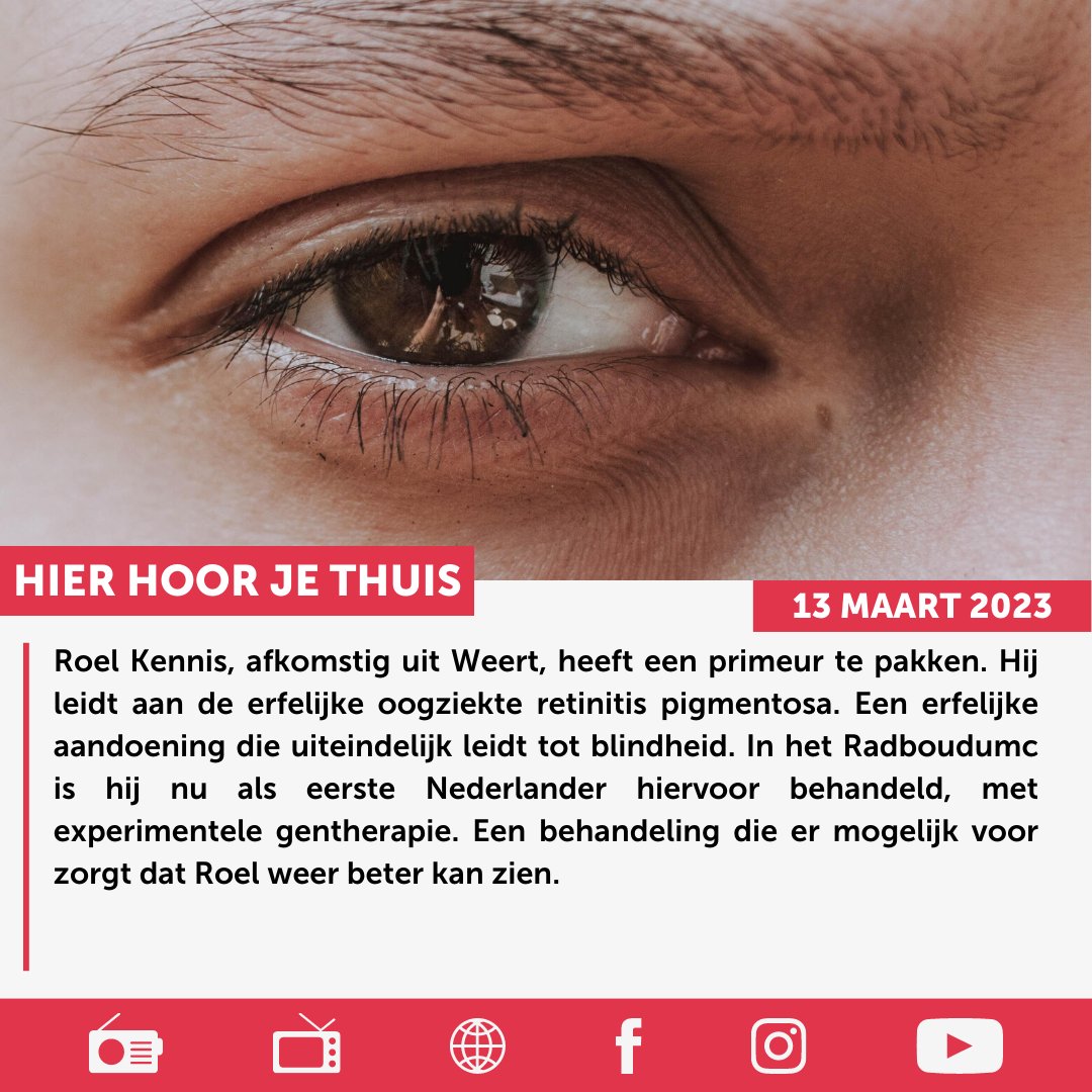 Weertenaar als eerste in Nederland behandeld tegen erfgelijke oogaandoening met experimentele gentherapie.

Lees het gehele artikel via WeertFM.nl