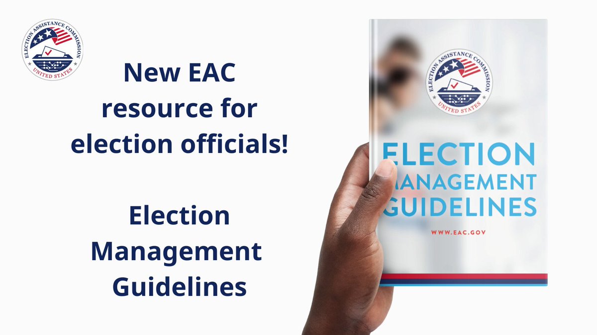 EACgov's tweet photo. .@EACgov has updated the Election Management Guidelines! This handbook for election officials has 19 chapters on a variety of election administration topics. No matter the experience level, the EMG is a great reference. Read on to see all the topics! 1/7 https://t.co/qxVvjvhjiq https://t.co/tKmtJnWbEK