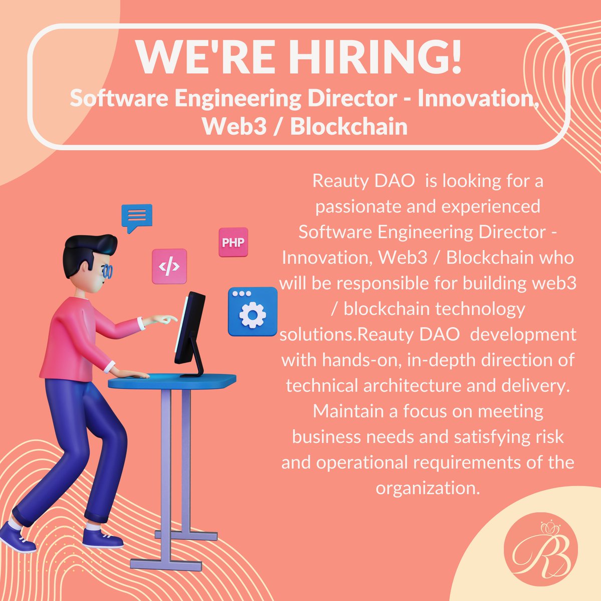 ReautyDao's tweet photo. 🎉New Opportunity Alert🎉 
👨‍💻Passionate about #web3 &amp; #blockchain technology? 🚀
Reauty DAO is hiring a #SoftwareEngineering Director - Innovation!🔥 
Send your CV/Resume to career@reautydao.io and join our team! #Openings #NewOpportunity 🚨 https://t.co/LQtjwXm1kl
