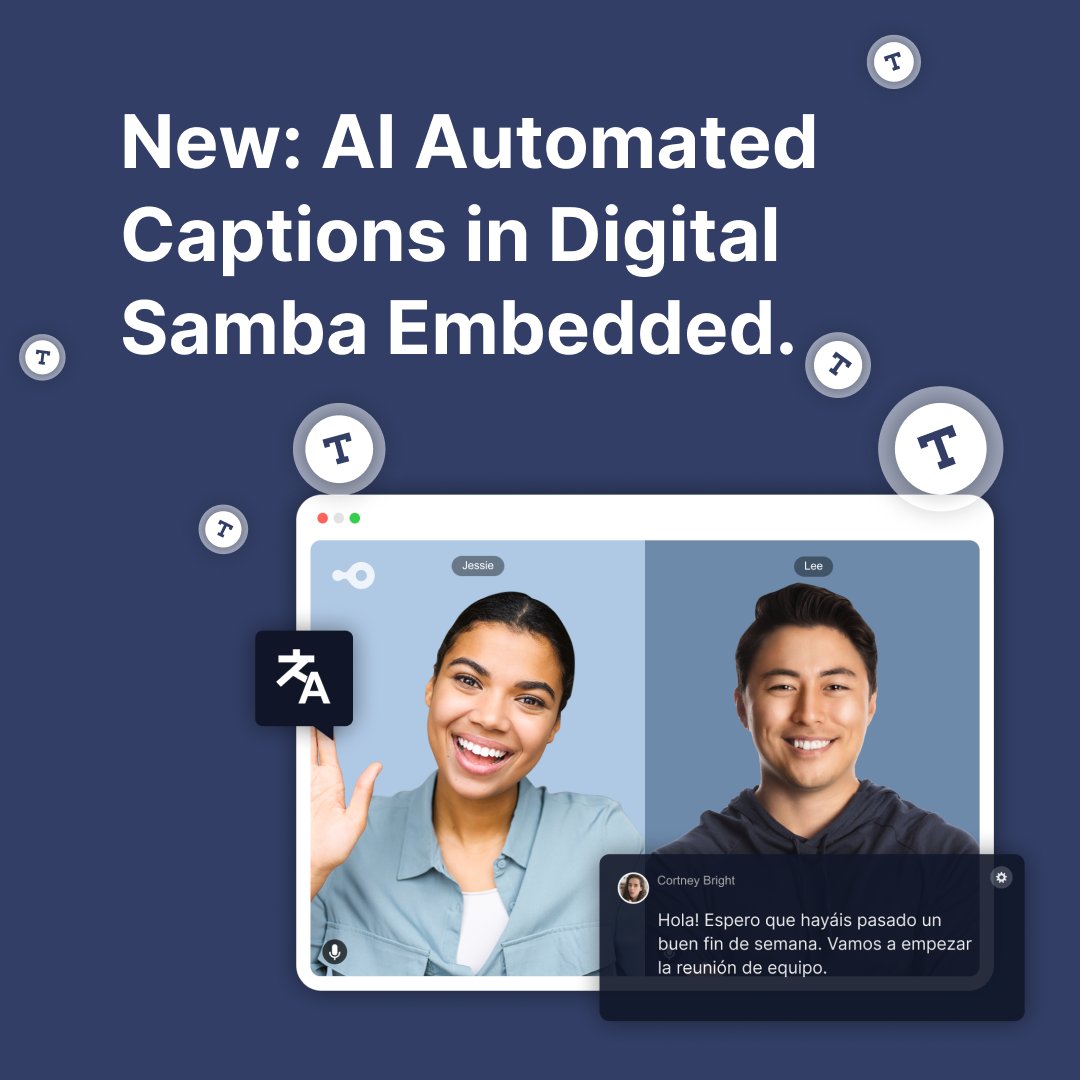 🔥 Digital Samba's video calling API gets extended by a new AI-powered captioning feature! Ensure your end users always have an inclusive, accessible &amp; easily comprehensible experience by leveraging automatic captioning in virtual meetings. Read more ➡ hubs.ly/Q01GywG80