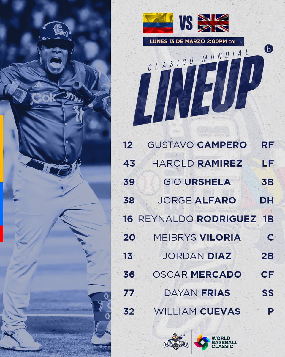 ColombianoMLB's tweet photo. Lineup de nuestro #TeamColombia vs Gran Bretaña 

@WBCBaseball https://t.co/0r1VjdiWAn
