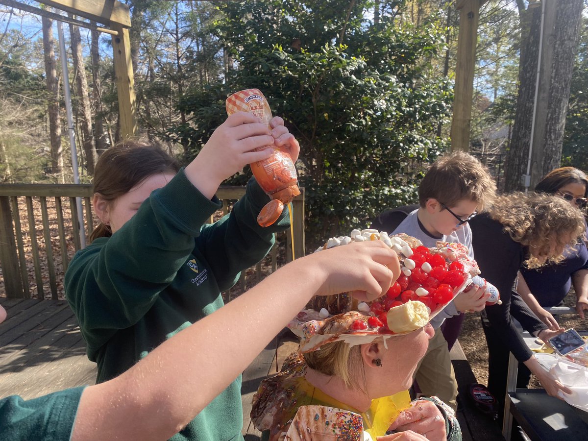 CBANorthRaleigh's tweet image. Second grade is currently ranked #1 in the state for First in Math! To celebrate we had all of second grade participate in dumping an ice cream sundae on our VP Mrs.Baroody! 🐬🍦🥇 #dolphinpride #FirstInMath