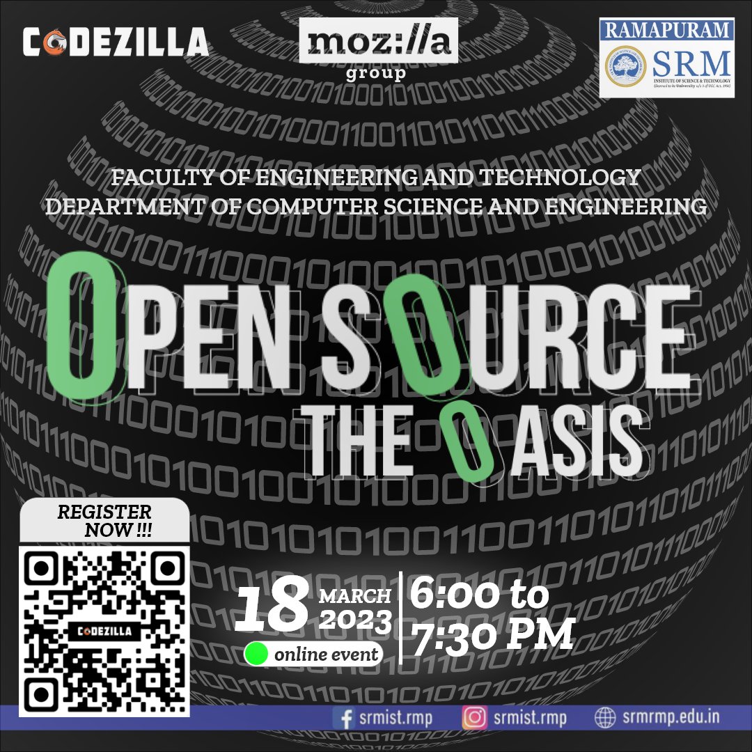 CodezillaClub's tweet image. Opensource everywhere? Confused about what is that and how to contribute🤯
Codezilla is here to help you😌
Opensource - The Oasis!✨
Date: 18/03/2023
Time: 6-7:30 PM ( IST)
Platform: Gatherround
Registeration Link: tinyurl.com/2p8wesms